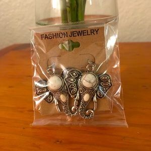 White Stone Elephant Head Earrings